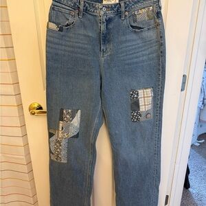 Abercrombie & Fitch Blue Patchwork Straight Leg Jeans